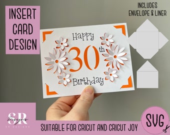 SVG: 30th Birthday insert card. Cricut friendly. Draw and cut card design. Envelope template included. Cricut Joy Birthday card SVG