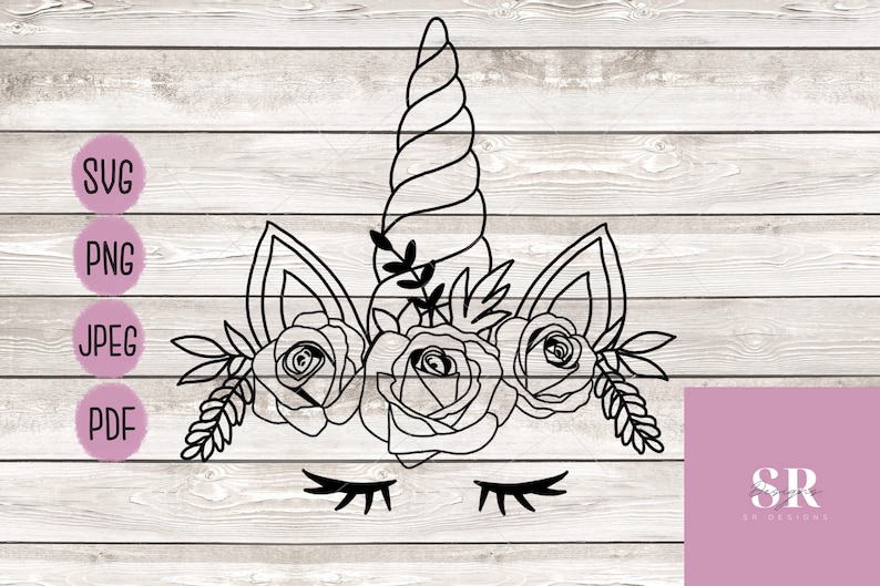 Roses. Floral cartoon unicorn SVG cutting file Vinyl cutting Cricut or sillouhette