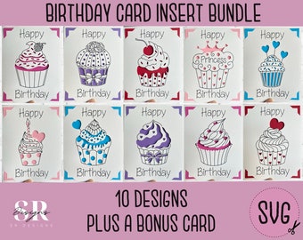 SVG: Birthday insert card bundle. Cricut Joy friendly. Envelope template included. Cricut Joy birthday card bundle. SVG