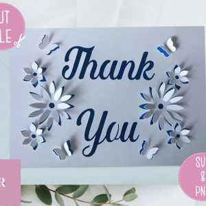 SVG: 3D/ ‘pop up’ Thank you card. Thank you. Pop up card. Pop up butterflies. flower card. Pop up svg. Teacher thank you card. SVG/PNG.
