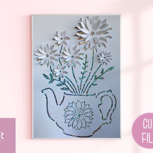 SVG: 3D flowers in a tea pot. 2 designs. Digital download. Paper cutting. Pop up svg. 3d svg.