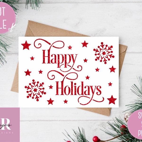 SVG: happy holidays Christmas card. Christmas card svg. Happy holidays svg. Cricut card svg. Desire pro Christmas font.