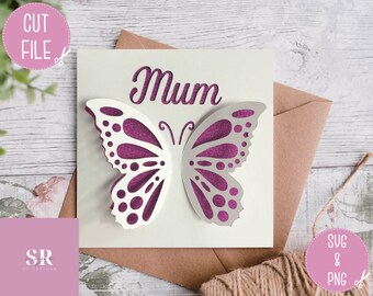 SVG: 3D / 'pop up' Butterfly Mum carte numérique téléchargement. Anniversaire. Fête des mères. Carte pop-up. Faites apparaître des fleurs. Carte papillon. SVG/PNG.