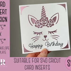 SVG: Geburtstagskarte. Cricut S40 Einlagekarte. Geburtstagskarte svg. Quadratische Geburtstagskarte. Geburtstagskartenschablone und Umschlag.