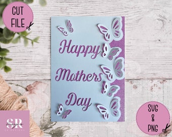 SVG: Tarjeta 3D/'pop up' del Día de la Madre. Feliz día de la madre. Día de la Madre 3D svg. Tarjeta emergente. Flores emergentes. Mariposa 3D. SVG/PNG