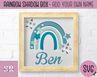 SVG: 3D Rainbow shadow box. Personalise. Digital download. Paper cutting. Layered card craft. Rainbow svg. rainbow shadow box svg.