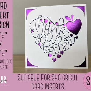SVG: Bedankt leraar insteekkaart. Cricut S40 insteekkaart. dank u kaart svg. leraar kaartsjabloon en envelop.