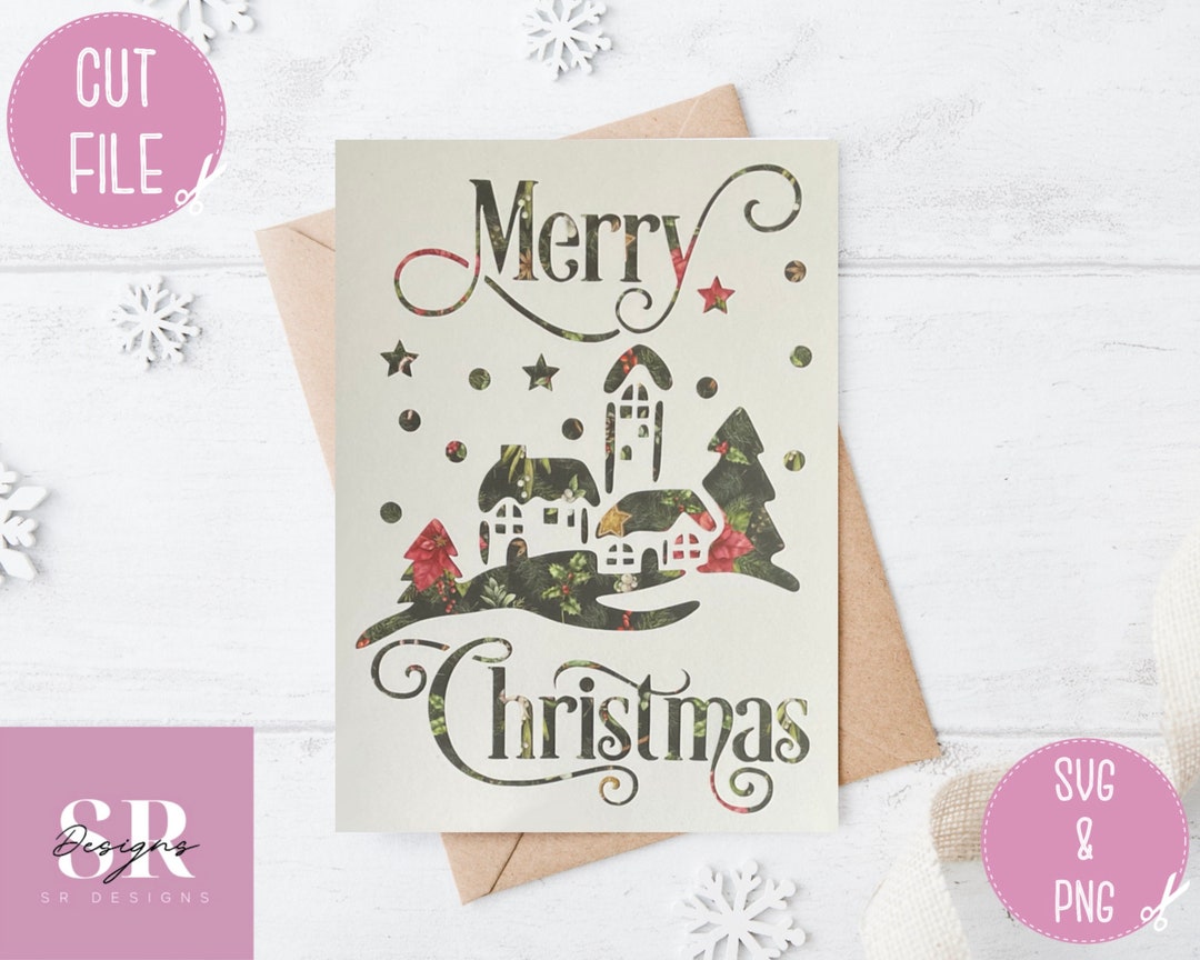SVG: Christmas Card. Christmas Card Svg. Merry Christmas Svg. Cricut