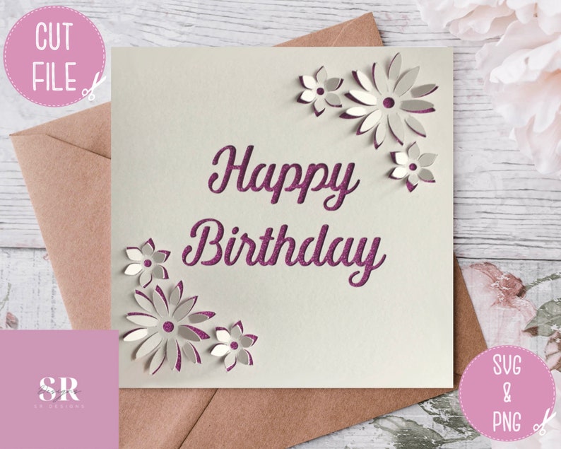 SVG: 3D/ pop Up Flower Birthday Card Digital Download. Happy - Etsy