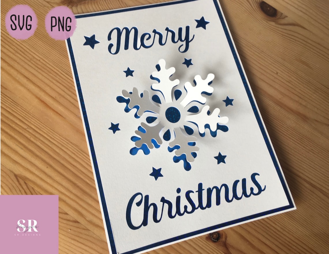 SVG 3D/ pop up Christmas card. Snowflake card. Merry Etsy