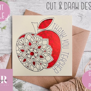 SVG: Bedankt lerarenkaart. Digitale download. Papier snijden. Appel mandala svg. Appel mandala. Waardering van de leraar. Knip en trek kaart SVG.