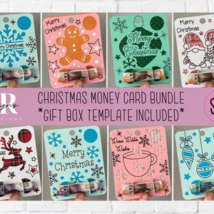 SVG: pacchetto di carte di denaro di Natale. Cricut Joy amichevole. Taglia e disegna il design delle carte. Pacchetto di possessori di denaro. Cartolina di Natale svg. Money card svg.