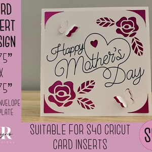 SVG: Mother’s Day insert card. Cricut S40 insert card. mothers day card svg. Square card. mothers day card template and envelope.