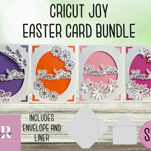 SVG: Ostern Kartenpaket. 4 Designs. Cricut Joy freundlich. Gezeichnetes und geschnittenes Kartendesign. Umschlagschablone inklusive. Cricut Joy Karte SVG