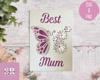 SVG: Carte 3D papillon maman. Anniversaire. Carte de fête des mères. Carte pop-up. Carte papillon. Pop up papillon svg. SVG/PNG.