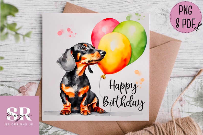 Printable: Dachshund Birthday Card Bundle. Printable Birthday Card ...