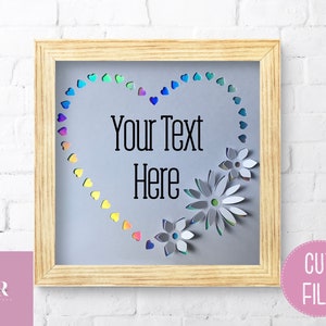 SVG: 3D / 'pop up' corona de corazón de flor. Corona floral. Corona de corazón. Tarjeta emergente. Pop up flores. Corona svg. SVG/PNG.