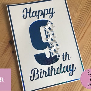 SVG: Pop up/ 3D 9th Birthday card. Number pop up. Star pop up. Pop up number. Card pop up. 3D cut file. Pop up svg. Card making. SVG. PNG.
