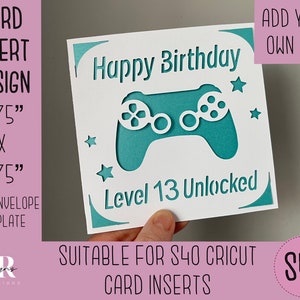 SVG: Einsteckkarte zum Geburtstag. Cricut S40 Einlegekarte. Gamer Geburtstagskarte svg. Quadratische Geburtstagskarte. Geburtstagskarte Vorlage und Umschlag.