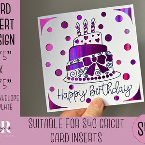 SVG: Einsteckkarte zum Geburtstag. Cricut S40 Einlegekarte. Geburtstagskarte svg. Quadratische Geburtstagskarte. Geburtstagskarte Vorlage und Umschlag.