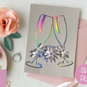 SVG: 'pop up' / 3D Anniversary svg. Celebrazione. Matrimonio svg. Bicchieri di champagne svg. Felicitazioni. Fiori pop-up. Fiori 3D. Popup SVG