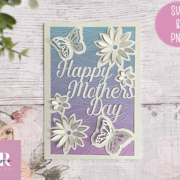 SVG: 3D Mother’s Day card svg. Happy Mother’s Day. 3D Mother’s Day svg.  Pop up card. Pop up flowers. 3D butterfly. SVG/PNG