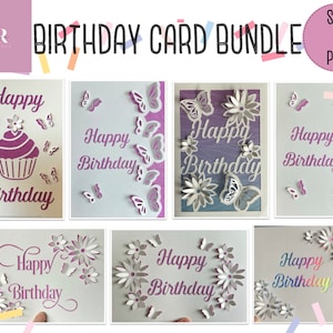 SVG: 3D/'pop-up' verjaardagskaartbundel. Verjaardag svg bundel. Kaart bundel. Gefeliciteerd. Pop-up kaart. Pop-up bloemen. 3D vlinder. SVG/PNG