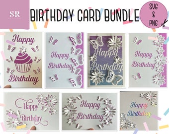 SVG: 3D/ ‘pop up’ Birthday card bundle. Birthday svg bundle. Card bundle. Happy birthday. Pop up card. Pop up flowers. 3D butterfly. SVG/PNG