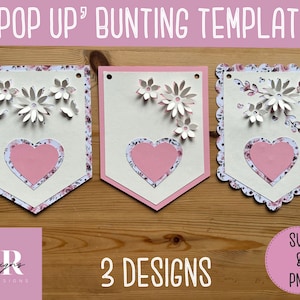 SVG: 3D bloemen bunting sjabloon bundel. 3 ontwerpen. Bunting sjabloon svg. Verjaardagsgors. Gelegenheid bunting svg. Pop-up bunting svg. 3d svg.