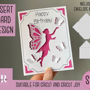 SVG: Birthday fairy insert card. Cricut Joy friendly. Draw and cut card design. Envelope template included. Cricut Joy Birthday card SVG