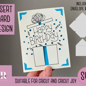 SVG: Verjaardagskaart. Cricut Vreugde vriendelijk. Teken en knip kaartontwerp. Envelop sjabloon inbegrepen. Cricut Joy Verjaardagskaart SVG