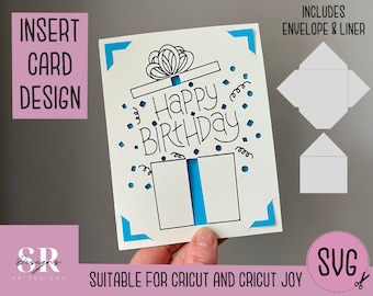 SVG: Birthday insert card. Cricut Joy friendly. Draw and cut card design. Envelope template included. Cricut Joy Birthday card SVG