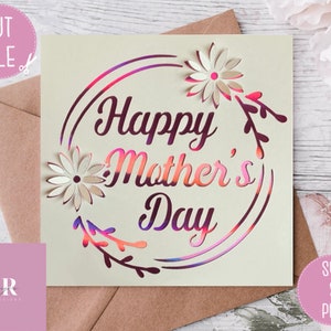 SVG: 3D / 'pop up' biglietto per la festa della mamma. Buona festa della mamma. 3D Festa della mamma svg.  Scheda pop-up. Fiori pop-up. Farfalla 3D. SVG/PNG