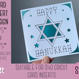 SVG: Hanoukka insérer la carte. Carte d’insertion Cricut S40. Carte de Hanoukka svg. Modèle et enveloppe de carte de Hanoukka. Joyeux Hanoukka.