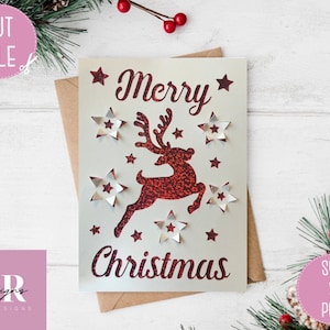 SVG: 3D/ ‘pop up’ Christmas card. Reindeer card. Merry Christmas. Pop up card. Pop up svg. SVG/PNG.