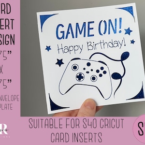 SVG: Einsteckkarte zum Geburtstag. Cricut S40 Einlegekarte. Gamer Geburtstagskarte svg. Quadratische Geburtstagskarte. Geburtstagskarte Vorlage und Umschlag.