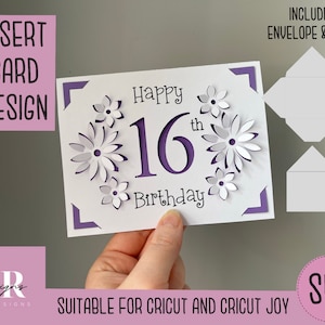 SVG: 16e verjaardag insert kaart. Cricut vriendelijk. Teken en knip kaartontwerp. Envelop sjabloon inbegrepen. Cricut Joy Verjaardagskaart SVG