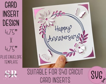 SVG: 3D Anniversary insert card. Cricut S40 insert card. anniversary card svg. Square anniversary card. anniversary card template