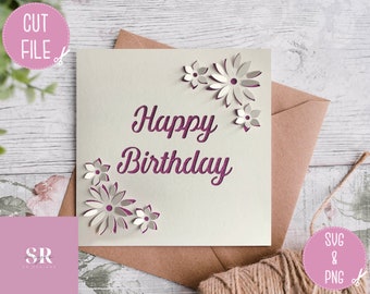 SVG: 3D/ ‘pop up’ Flower Birthday card digital download. Happy birthday. Pop up card. Pop up flowers. Flower card. Pop up svg. SVG/PNG