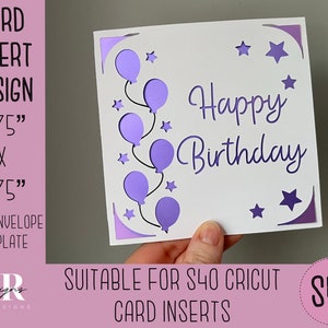 SVG: Geburtstagskarte einlegen. Cricut S40 Einlegekarte. Geburtstagskarte svg. Quadratische Geburtstagskarte. Geburtstagskarte mit Vorlage und Umschlag.