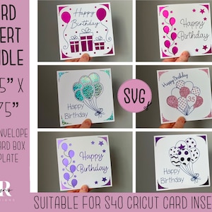 SVG: Geburtstag Einsteckkarten Bundle. Cricut S40 Einlegekarte. Geburtstagskarte svg. Quadratische Geburtstagskarte. Geburtstagskarte Vorlage und Umschlag.