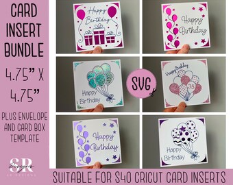 SVG: Birthday insert card bundle. Cricut S40 insert card. Birthday card svg. Square Birthday card. Birthday card template and envelope.