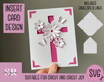 SVG: 3D cross insert card. Cricut Joy friendly. Draw and cut card design. Envelope template included. Cricut Joy Easter card SVG