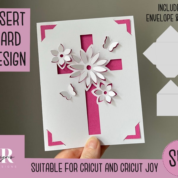 SVG: 3D cross insert card. Cricut Joy friendly. Draw and cut card design. Envelope template included. Cricut Joy Easter card SVG