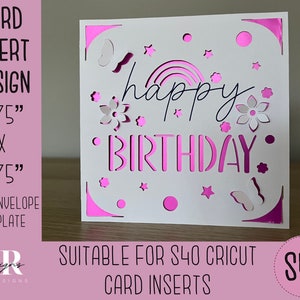 SVG: Einsteckkarte zum Geburtstag. Cricut S40 Einlegekarte. Geburtstagskarte svg. Quadratische Geburtstagskarte. Geburtstagskarte Vorlage und Umschlag.