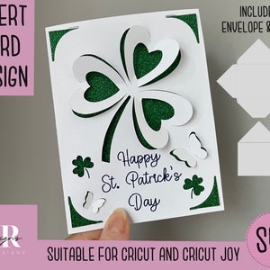 SVG: Cartão de inserção do Dia de São Patrício. Cricut Joy amigável. Desenhe e corte o design do cartão. Envelope incluído. Cartão do dia de São Patrício Cricut Joy SVG