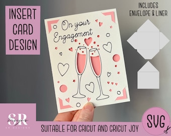 SVG: Engagement insert card. Cricut Joy friendly. Draw and cut card design.  Envelope template included. Cricut Joy engagement card SVG