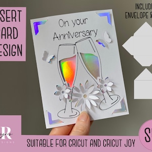 SVG: Karta z wstawką rocznicową. Przyjazna dla Cricut Joy. Narysuj i wytnij projekt karty. Szablon koperty w zestawie. Karta rocznicowa Cricut Joy SVG