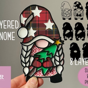SVG: Layered Gnome cut file. 3D Gonk svg. Layered gnome svg. Christmas Gnome svg. Christmas Gonk svg. Layered Christmas gnome. SVG. PNG.