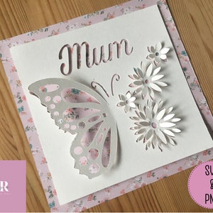 SVG: 3D Mum Karte. Geburtstagskarte svg. Muttertag. Pop up Karte. Pop up Schmetterling. 3D Schmetterling Karte svg. SVG/PNG.